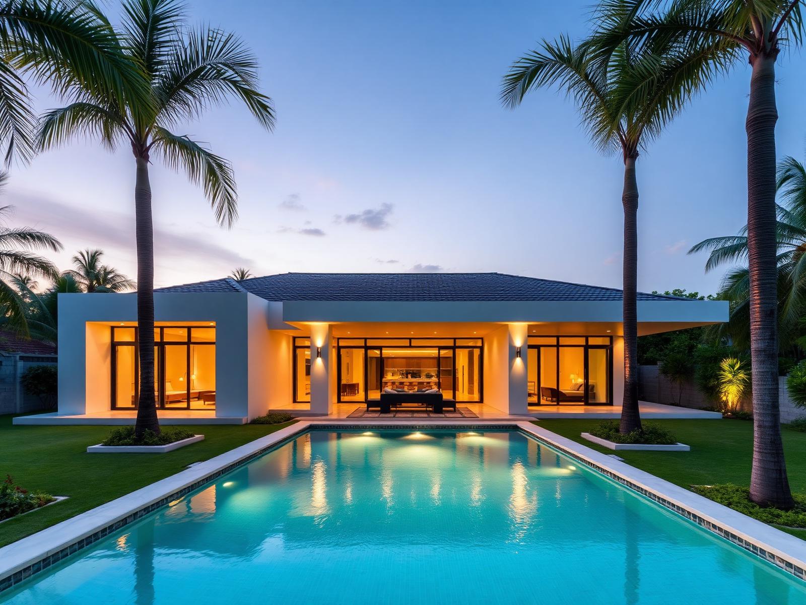 Modern luxury home in Ghana at dusk
